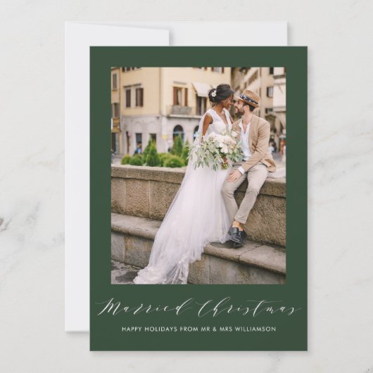 white thin script holiday wedding announcement feestdagenkaart (Voorkant)