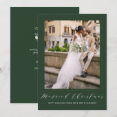 white thin script holiday wedding announcement feestdagenkaart (Voorkant / Achterkant)