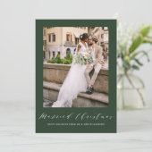white thin script holiday wedding announcement feestdagenkaart (Staand voorkant)