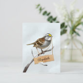 White Throated Sparrow Pas Naam aan Briefkaart (Staand voorkant)