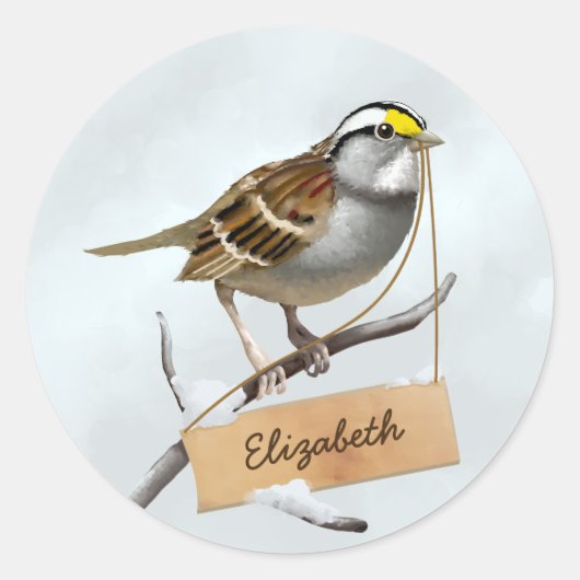 White Throated Sparrow Pas Naam aan Ronde Sticker (Voorkant)