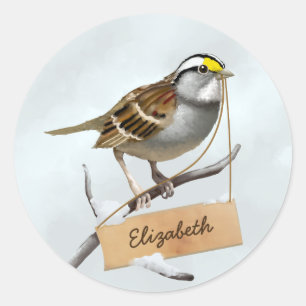 White Throated Sparrow Pas Naam aan Ronde Sticker