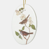 White Throing Sparrow Oval Kerstannament Keramisch Ornament (Links)