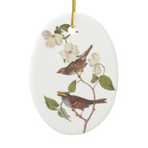 White Throing Sparrow Oval Kerstannament