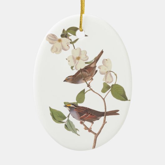 White Throing Sparrow Oval Kerstannament Keramisch Ornament (Voorkant)