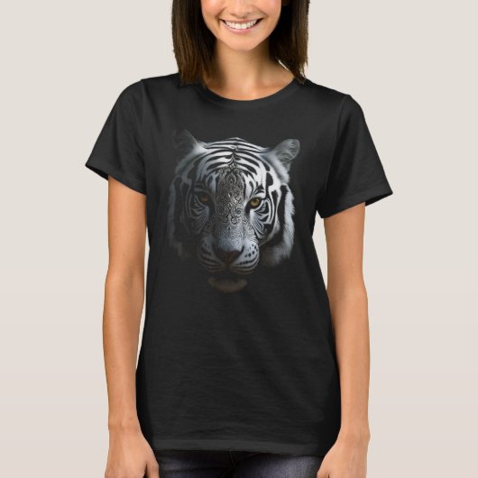 White Tiger Artwork - Mandala Animal Art Tiger T-shirt (Voorkant)