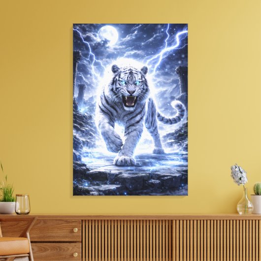 White Tiger Ascension – Celestial Guardian | Man J Canvas Afdruk (Insitu (Woonkamer))