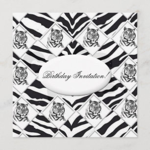 White Tiger Birthday Invitation Kaart