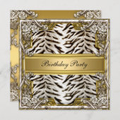 White Tiger Birthday Party Invitation Kaart (Voorkant / Achterkant)