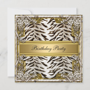 White Tiger Birthday Party Invitation Kaart