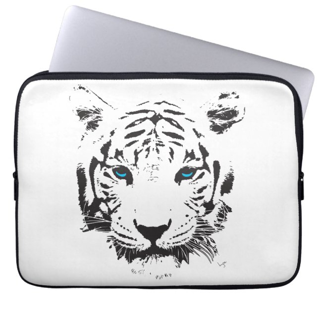White Tiger Blue Eyes Graphic Laptop Sleeve (Voorkant)