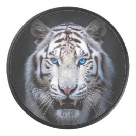 White Tiger Blue Eyes Hockey Puck