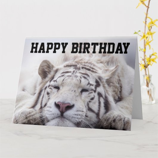 WHITE TIGER CAT NAP, EAT CAKE, BIRTHDAY BIG KAART (Gele Bloem)