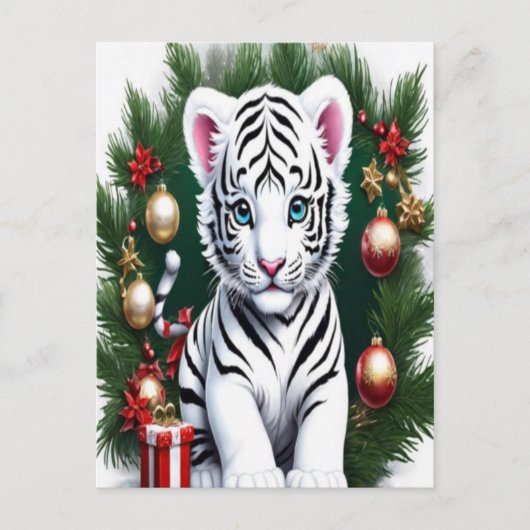 White Tiger Cub Christmas Briefkaart (Voorkant)