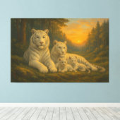 White Tiger • Dusk Forest Family | ManJiangHong Fi Canvas Afdruk (Insitu (Houten vloer))