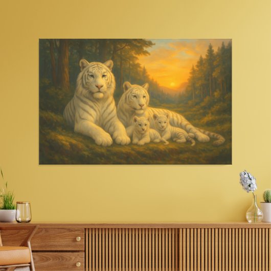 White Tiger • Dusk Forest Family | ManJiangHong Fi Canvas Afdruk (Insitu (Woonkamer))
