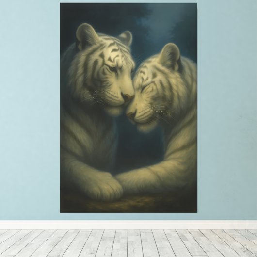 White Tiger – Eternal Affection • Premium Fine Art Canvas Afdruk (Insitu (Houten vloer))