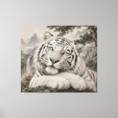 White Tiger Eye Roll | Humorous Oriental Ink Art | Canvas Afdruk (Voorkant)