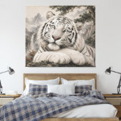 White Tiger Eye Roll | Humorous Oriental Ink Art | Canvas Afdruk (Insitu (Slaapkamer))