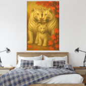 White Tiger Family – Autumn Maple Fine Art Wall Ar Canvas Afdruk (Insitu (Slaapkamer))