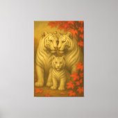 White Tiger Family – Autumn Maple Fine Art Wall Ar Canvas Afdruk (Voorkant)