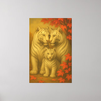 White Tiger Family – Autumn Maple Fine Art Wall Ar Canvas Afdruk