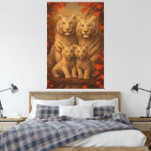 White Tiger Family of Four – Autumn Maple Fine Art Canvas Afdruk (Insitu (Slaapkamer))