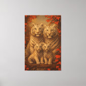 White Tiger Family of Four – Autumn Maple Fine Art Canvas Afdruk (Voorkant)