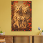 White Tiger Family of Four – Autumn Maple Fine Art Canvas Afdruk (Insitu (Woonkamer))