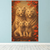 White Tiger Family of Four – Autumn Maple Fine Art Canvas Afdruk (Insitu (Houten vloer))