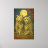 White Tiger Family of Four – Moonlit Autumn Fine A Canvas Afdruk (Voorkant)