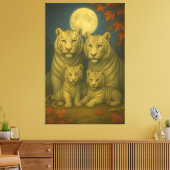 White Tiger Family of Four – Moonlit Autumn Fine A Canvas Afdruk (Insitu (Woonkamer))