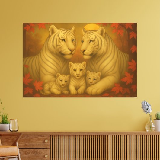 White Tiger Family – Ultra Premium Fine Art Canvas (Insitu (Woonkamer))