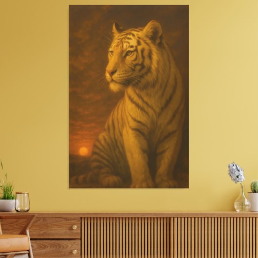 White Tiger Fantasy Art – Mystic Jungle Light Canvas Afdruk (Insitu (Woonkamer))