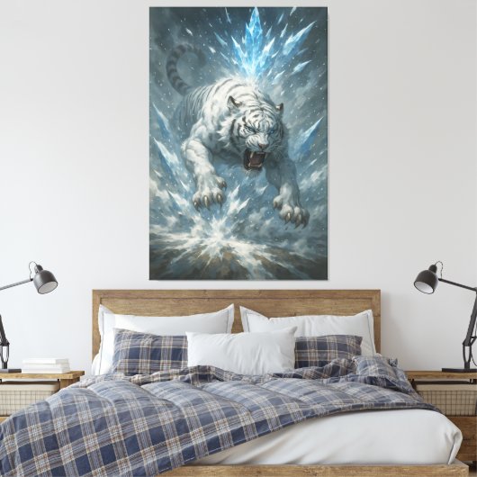 White Tiger – Frost King Ice Burst Descent – ManJi Canvas Afdruk (Insitu (Slaapkamer))