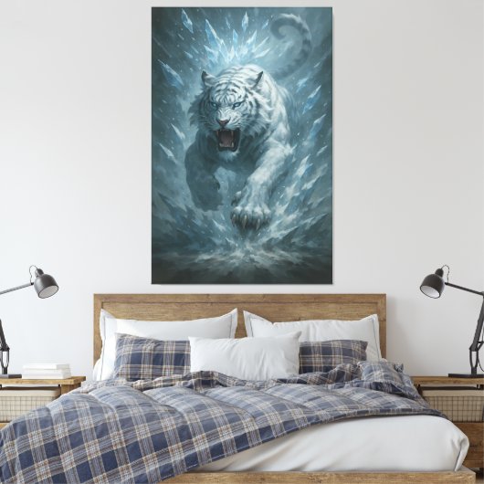 White Tiger – Frost King Ice Burst Descent – ManJi Canvas Afdruk (Insitu (Slaapkamer))