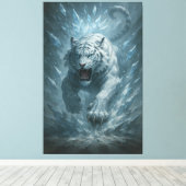 White Tiger – Frost King Ice Burst Descent – ManJi Canvas Afdruk (Insitu (Houten vloer))