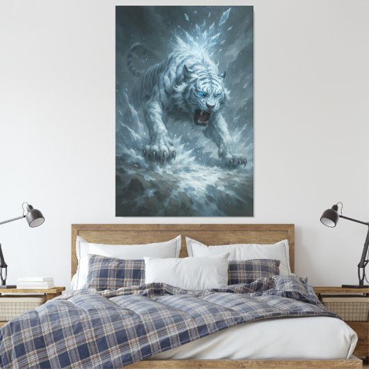 White Tiger – Frost King Ice Burst Descent – ManJi Canvas Afdruk (Insitu (Slaapkamer))