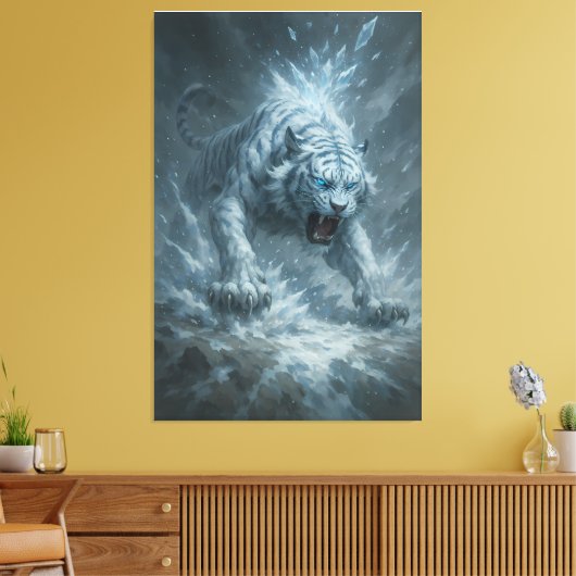 White Tiger – Frost King Ice Burst Descent – ManJi Canvas Afdruk (Insitu (Woonkamer))