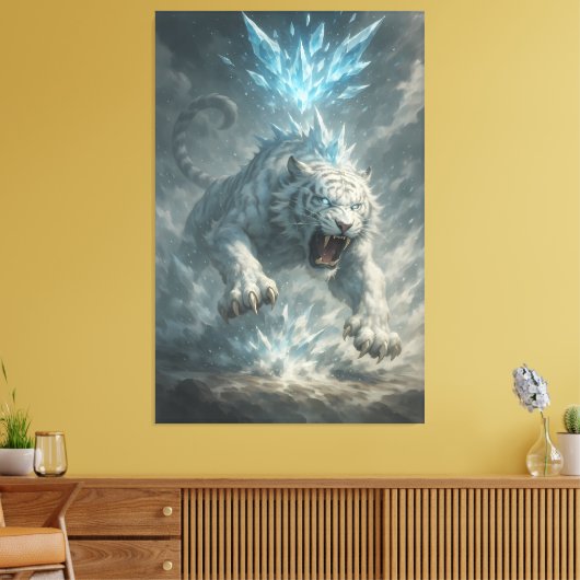 White Tiger – Frost King Ice Burst Descent – ManJi Canvas Afdruk (Insitu (Woonkamer))