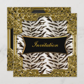 White Tiger Gold Black Birthday Party Invitation Kaart (Voorkant / Achterkant)
