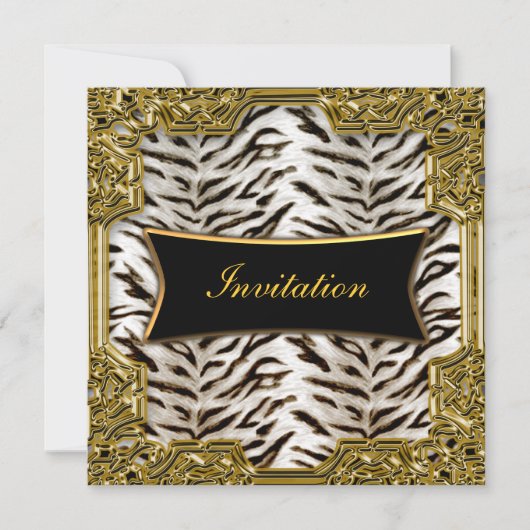 White Tiger Gold Black Birthday Party Invitation Kaart (Voorkant)