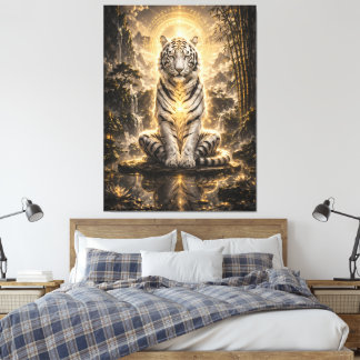 White Tiger Guardian Meditation Power Canvas Afdruk