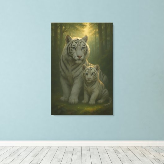 White Tiger – Guardian of Light – ManJiangHong Art Canvas Afdruk (Insitu (Houten vloer))