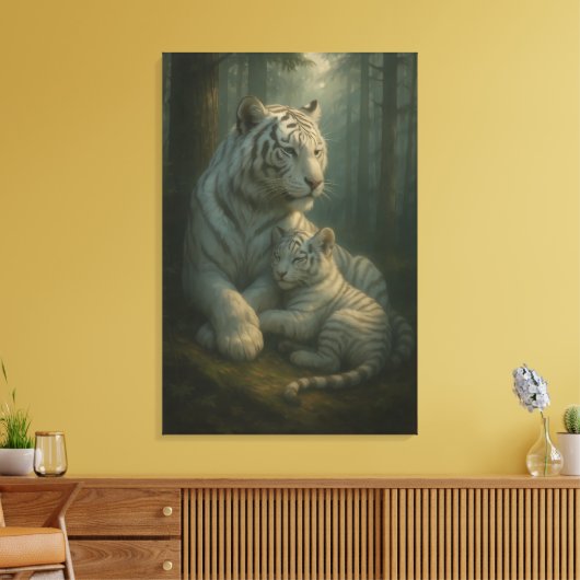 White Tiger – Guardian of Light – ManJiangHong Art Canvas Afdruk (Insitu (Woonkamer))