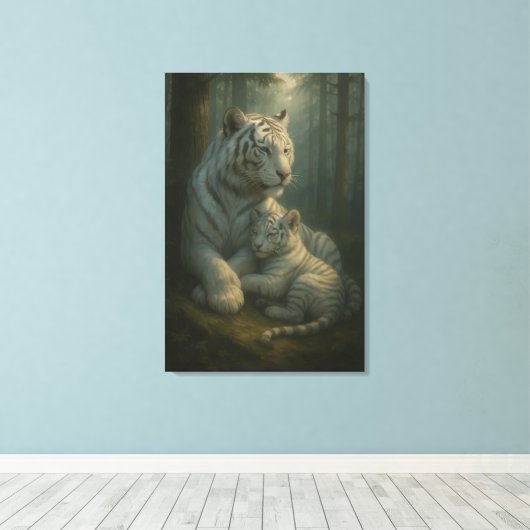 White Tiger – Guardian of Light – ManJiangHong Art Canvas Afdruk (Insitu (Houten vloer))