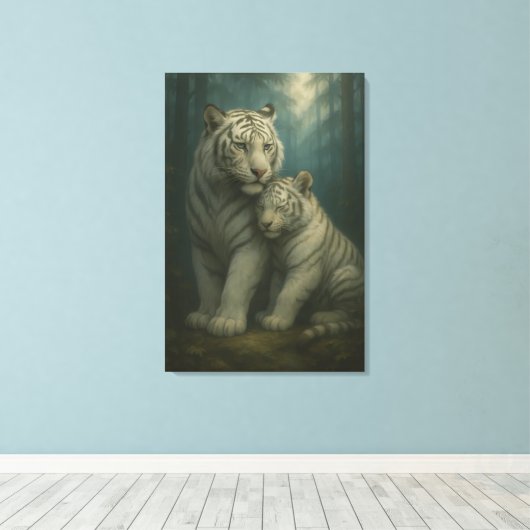 White Tiger – Guardian of Light – ManJiangHong Art Canvas Afdruk (Insitu (Houten vloer))