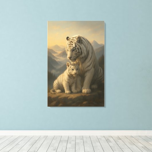 White Tiger – Guardian of Light – ManJiangHong Art Canvas Afdruk (Insitu (Houten vloer))