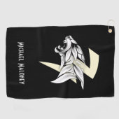 White Tiger Head en Thunderbolt Black Background Golfhanddoek (Horizontaal)