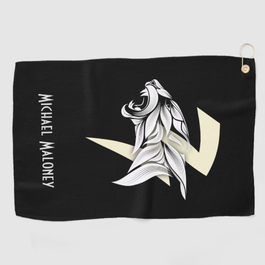 White Tiger Head en Thunderbolt Black Background Golfhanddoek (Horizontaal)